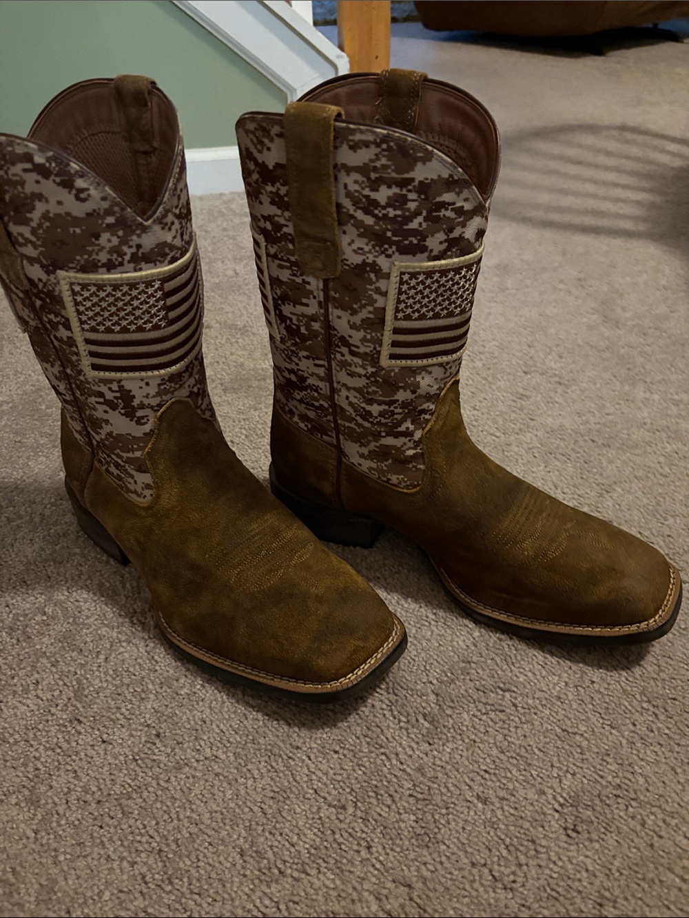Ariat Brown Tactical Western Boots with Digital Camo Shaft and Flag Patch